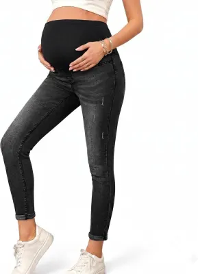 Calças de Ganga de Grávida Skinny Elásticas sobre a Barriga