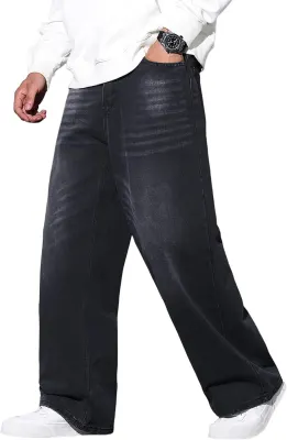 Calças de Ganga Baggy de Perna Larga Estilo Hip Hop para Homem