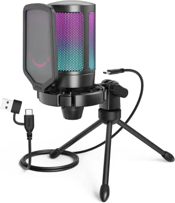 Fifine AmpliGame A6V Microfone Gaming USB Condensador RGB PS5 PS4