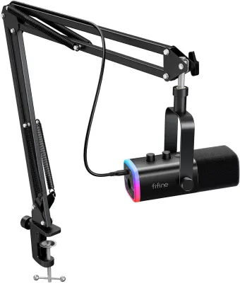 Fifine AmpliGame AM8T Microfone Gaming Dinâmico XLR/USB com Braço