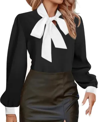 Avanova Blusa Mulher com Laço no Pescoço e Manga Bispo