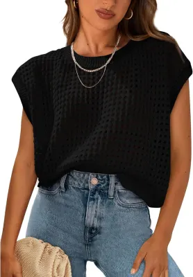 PRETTYGARDEN Blusa Mulher de Verão com Manga Cavada em Crochet