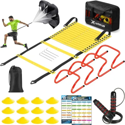 X-UMEUS Kit Treino Agilidade Escada 6m Cones Barreiras Corda Amarelo