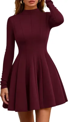 PRETTYGARDEN - Vestido Curto Evasé de Manga Comprida