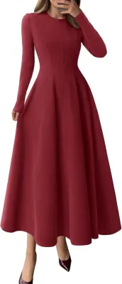 Vestido Midi Evasé Manga Comprida PRETTYGARDEN