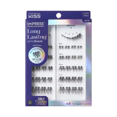KISS Impress - Kit de Tufos de Pestanas Pré-Colados de Longa Duração, Demi Wispy, 48 Unidades